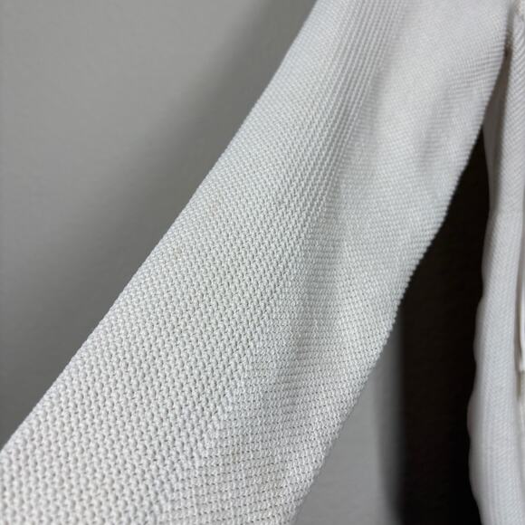 Ronny Kobo Open Stitch Fringe Sweater Cream Lace Up Crew Neck Long Sleeves - Picture 7 of 9